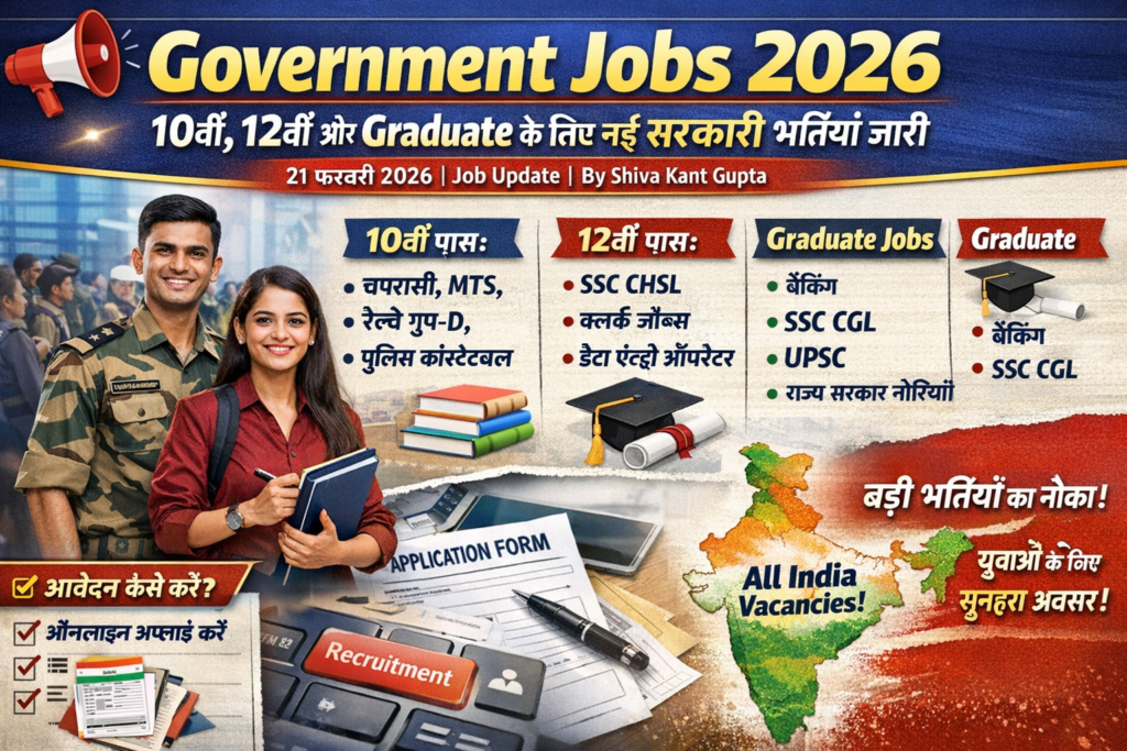 Government Jobs 2026 – 10th, 12th और Graduate के लिए नई सरकारी भर्तियां जारी